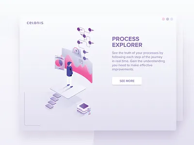 Process Explorer Illustration animation brand branding celonis clean illustration isometric lettering logo minimal mining processmining type typography ui vector website