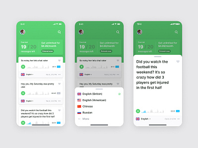 Voice messages transcribe card cards feed interface messages mobile app mobile promo mobile ui product promo block tapbar transcription ui