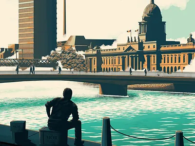 Dublin adventure adventurer adventurous alcohol atmosphere brand branding cityscape design digital art dublin gin green illustration ireland landscape poster silhouettes vector water