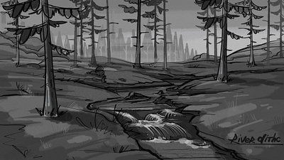River ditch sketch background design ditch forest illustration landscape nature river