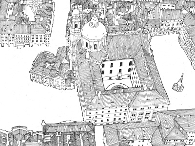 Czech Republic Prague Lesser Town Square architecture drawing architecture illustration black and white czech republic detailed drawing hand drawn line art prague rooftops