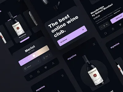 Wine App club dark dark mode first button login mobile purple sign in sign up slider ui ux wine