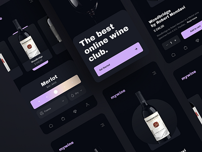 Wine App club dark dark mode first button login mobile purple sign in sign up slider ui ux wine