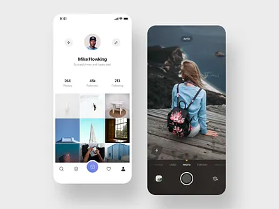 Profile Album & Camera album app application blue camera clean colors dark design digital gradient minimal mobile photo round shadow typography ui ux white