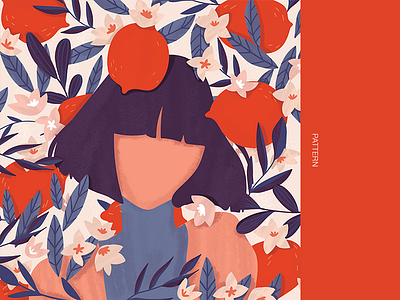 lemon girl colors drawinf flowers girl illustration leafs lemons noice pattern red