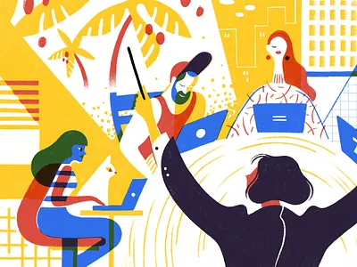 Managing a Remote Team character editorial illustration maestro productivity project management remote team todoist twist