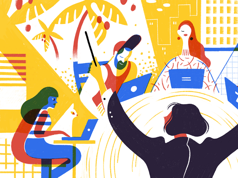 Managing a Remote Team character editorial illustration maestro productivity project management remote team todoist twist