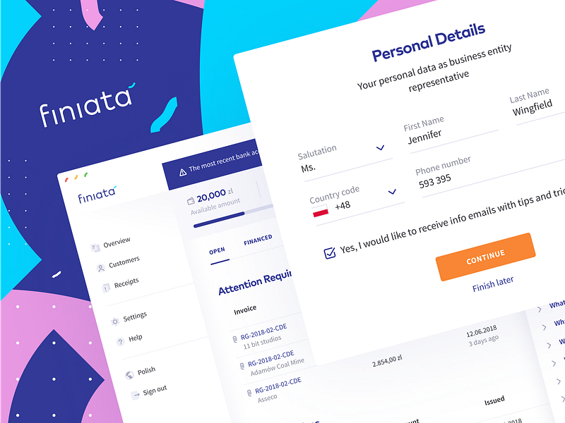 Finiata — Invoices 💸 animation app color design fin tech finacial finance finiata fintech invoices ios landing page mobile uiux