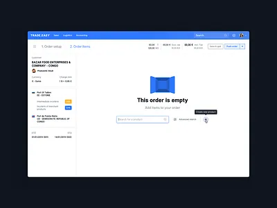 Empty Order UI add catalog empty state entry order panel search trading