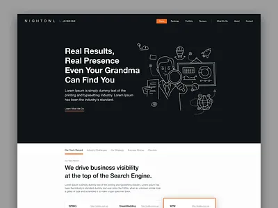 Nightowl landing page mockup seo user interface