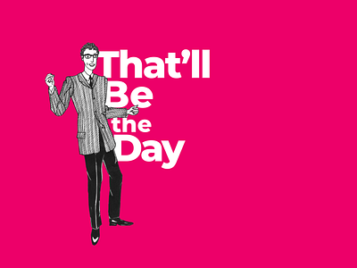 Buddy Holly is The True Rock'N'Roll King black white illustration line art vector web