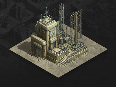 Communications Center architecture art building concept concept art design game game art game artist game asset illustration isometric isometric art isometric illustration war