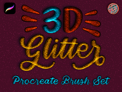 3D Glitter Procreate Brush Set alwaysbecoloring branding design font glitter graphic design illustration logo procreate typography