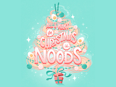 Christmas Ramen Lettering christmas christmas tree digital art editorial food food pun greeting card hand lettering holiday illustration lettering letters procreate ramen typography