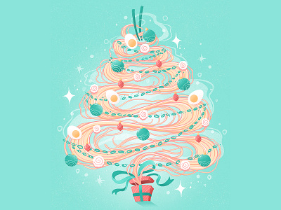 Ramen Doodle Christmas Tree christmas editorial festive food food illustration holiday illustration noodle procreate ramen