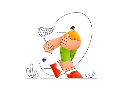 Butterfly Catcher illustration man noise texture