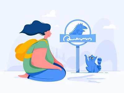 Empty State / Company Prospects backpacker cat character dinosaur empty explore footprint girl illustration journey kitten kitty panel people sign ui uran web website woman