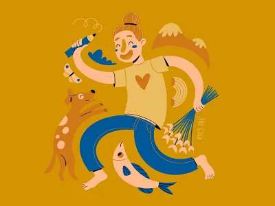 Selfportrait 6hexcodes blue cartoon comic character colorful creative digitalpainting doglover drawing flat flatillustration illustration limitedpalette mountain noodles painting procreate selfportrait