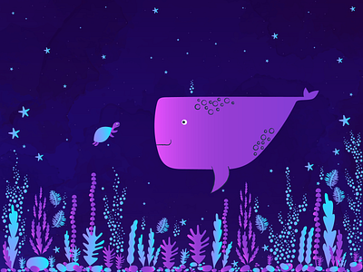 Under The Sea characters illustration ocean sea turtle under water vector whale