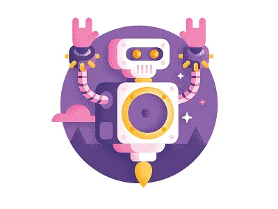 Rocky - Robot rock design fire geometric illustration robot rock