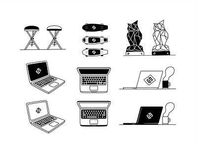 Neopix stuff branding chairs coffe design editorial graphic design icon icon set illustration laptop logo office owl skate stuff vector
