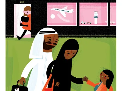 Come From Far Away airport destination family happy illustration texture travel welcome