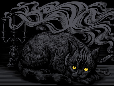 See no evil art cat cg art drawing ink drawining engraving graphic art graphic artist poster art