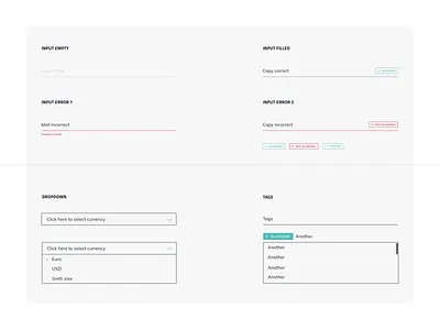 Inputs, inouts, sometimes dropdowns... dashboard design system dropdown input landing page minimalistic simple ux ui
