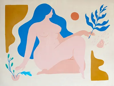 She is the earth acrylic art body positivity femme hair illustration mural nature painting plant lady plants self care woman woman illustration