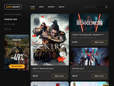 Daily UI #069 – Trending dailyui dailyuichallenge design games market sekiro store trending trending design trending ui ui uidesign ux uxdesign web design