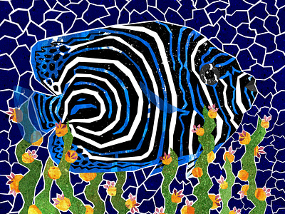 Angelfish deep blue deep sea fish illustration illustration art mosaic ocean sea sealife water