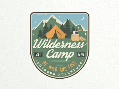Wilderness Camp adventure badge camp camping climbing logo outdoor patch vector