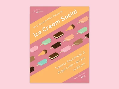 Ice Cream Social Flyer club colorful diagonal flat flyer ice cream sandwich ice cream social illustration illustrator isometric msa muslim student association nyu organization pastel poster school tandon typography typorgaphy