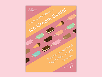 Ice Cream Social Flyer club colorful diagonal flat flyer ice cream sandwich ice cream social illustration illustrator isometric msa muslim student association nyu organization pastel poster school tandon typography typorgaphy