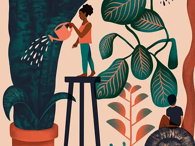 Cultivate blue coral cultivate gardening growing growth illustration illustrative limited color palette personal work plant prayer plant procreate slug snail snake plant surreal surrealism teal water