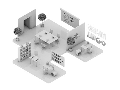 Office 3D model 3d illustration isometric