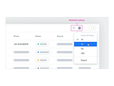 Data Table UX/UI – Persistent Actions app crm data table ui user experience user interface ux web app