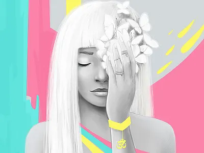 Butterflies character illustration meditation om woman