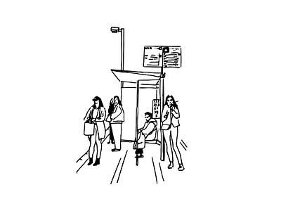 TLV Corner. Bus Station. Routine art black white bus stop city design faber castell graphic art graphic artist graphic design graphic studio illustration line art people sketch street tel aviv