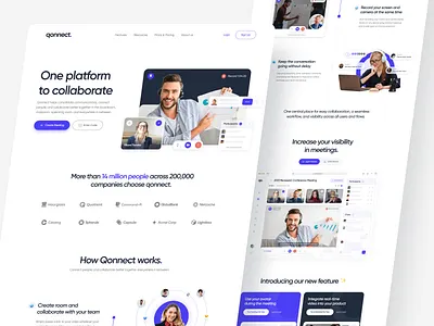 qonnect - Video Conference Landing Page app branding conference graphic design group chat landing page meeting app people pop up saas trending ui ui design uiux ux video video app web website design zoom