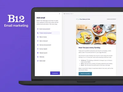 B12 Email marketing admin design automation composer crm editor email email builder email campaign email design email marketing email templates marketing newsletter promotion smb