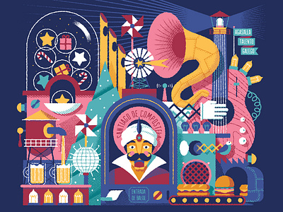 Mercado da Estrela 2018 christmas design food illustration instruments machine market music poster tree zoltar