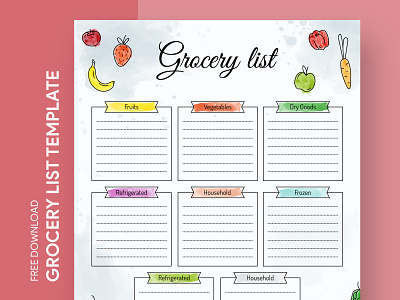 Vegetarian Grocery List Free Google Docs Template docs document food google grocery list meal menu ms plan planner print printing shopping template templates word