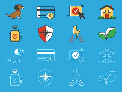 FlyFoe: Icon Set 2d art boston branding business design dog food flat design icon artwork icons icons set illustration mosquito service icons set tick vector vector art vector artworks