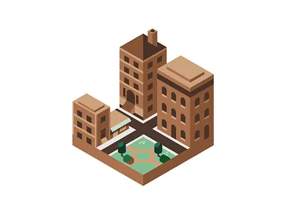 Brooklyn Block 3d block brooklyn brownstone buildings isometric design new york park