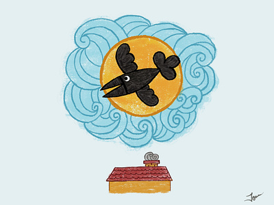 Crow art bird charachter character art clouds crow fly house illustation illustration sky