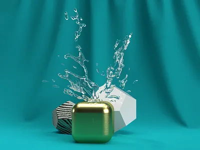 Gold & water 3d abstact art blue c4d cinema 4d composition design gold render
