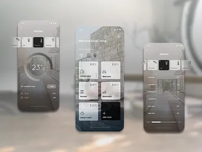 Smart home mobile app concept black white concept design elegant home home app house interior design iphone kitchen light minimal mobile profile room settings smart temperature user welcome