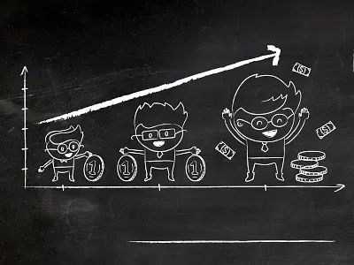 Pay as you grow black black white black and white blackboard branding charakter charcoal chart developer ecommerce grow icons illustration money outline pay programmer vector