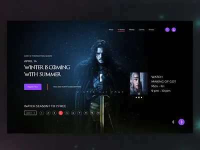 Game of Thrones dark design episode season 9 slider tv series video watch website